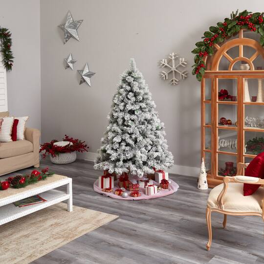 6ft. Pre-Lit Flocked Oregon Pine Artificial Christmas Tree, Clear Lights